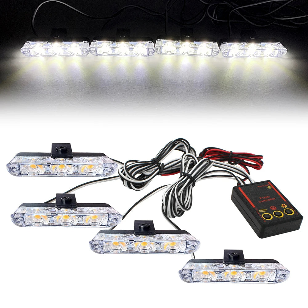 12V Car Grille Strobe Light Head 4x3 LED Mini Flash lamp Daytime running lights LED Emergency Signal Lights Beacon