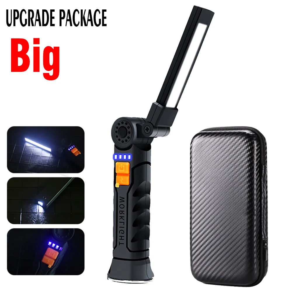 Rechargeable LED Flashlight Work Light with Magnet & Hook, Waterproof for Job Site Security Night Work Outdoor Camping Emergency