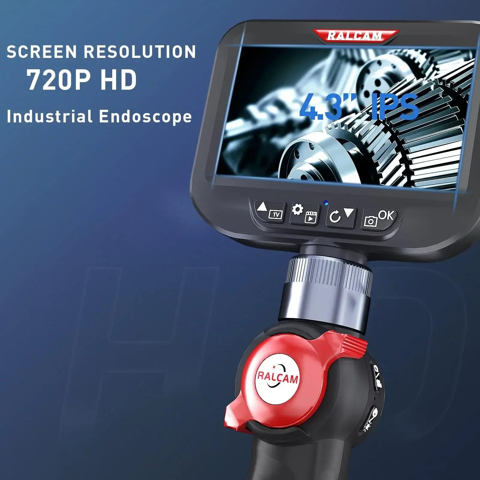 Ralcam Articulating Borescope 2-Way 180° Endoscope 3.9mm Inspection Camera 5.0" Scree Pipe Camera 10 LED Lights Semi Rigid Cable