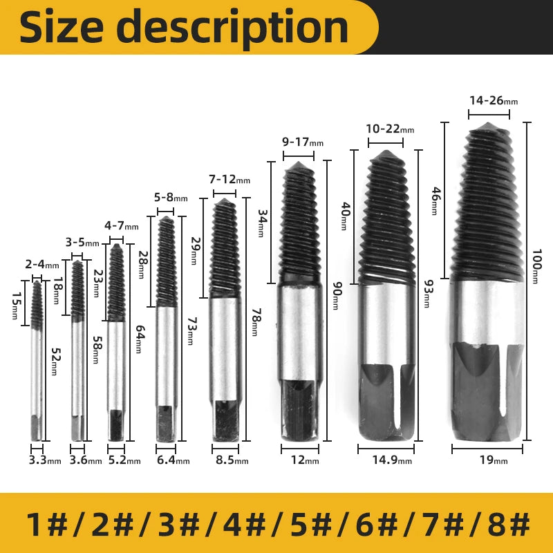 TOOLEYE 5/6Pcs Screw Extractor Drill Bit Set Damaged Screws Remover Extractor Woodworking Tools Broken Bolt Water Pipe Extractor