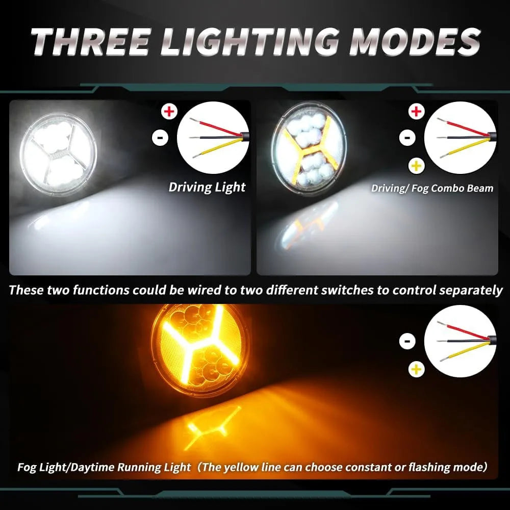 78W Round LED Work Lights with Amber DRL Light 12000LM Flood Spot Combo Beam Working Light Pod Off Road for SUV Truck