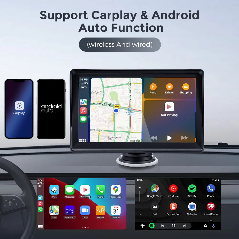 CarPlay Android Auto Sync date Time Car Radio Multimedia Video Player 7inch Portable Touch Screen With USB For Rear View