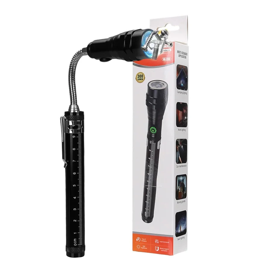Rechargeable LED Flashlight Work Light with Magnet & Hook, Waterproof for Job Site Security Night Work Outdoor Camping Emergency