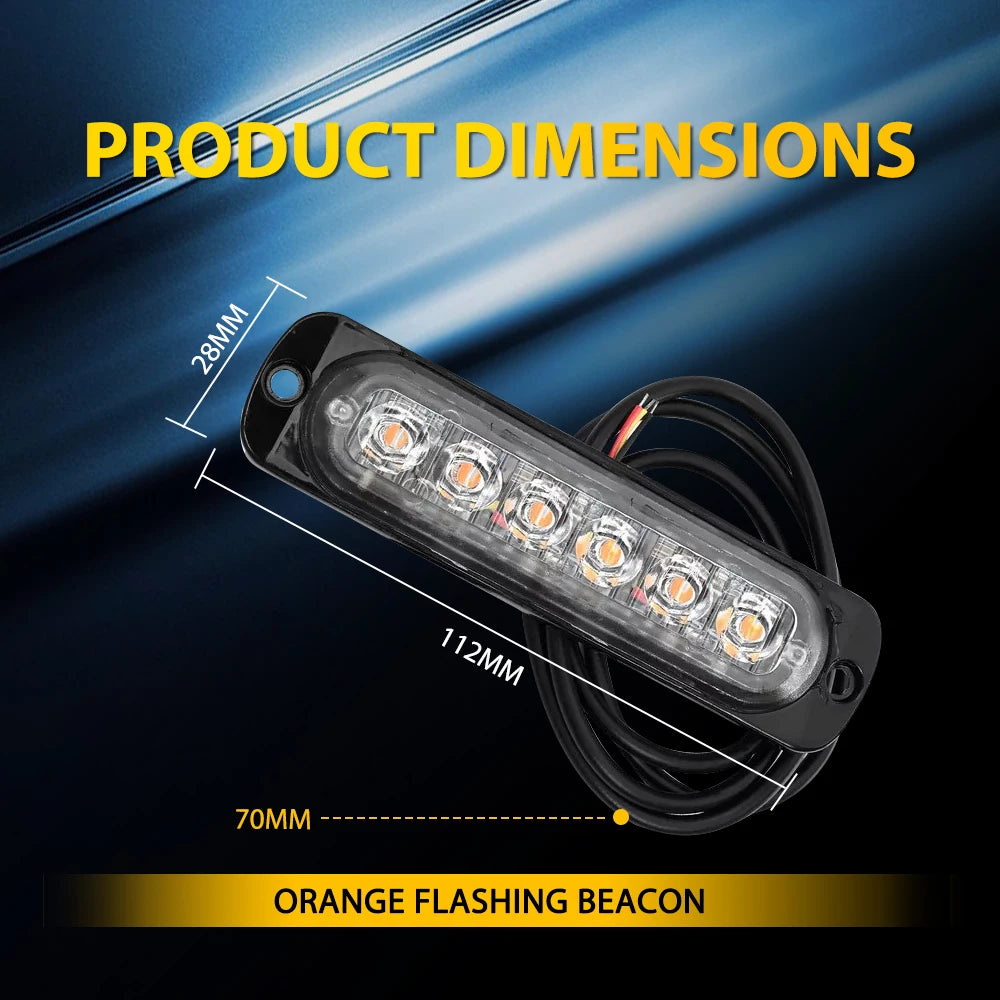 2Pcs Amber 6 LED Strobe Flash Lights Lamps Bars For Car Motorcycle Truck DRL 12V 24V Emergency Flashing Beacon Warning Light