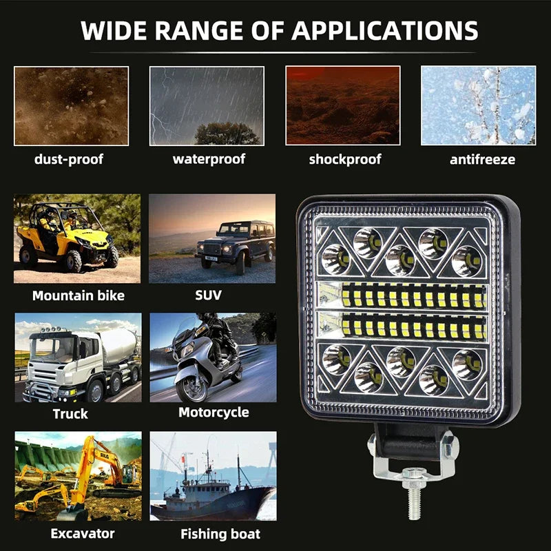 1pcs 102W Lightbar Spotlight Offroad LED Work Light Bar 3030 LED 34SMD Square For Tractor SUV Truck Driving Fog Lamp