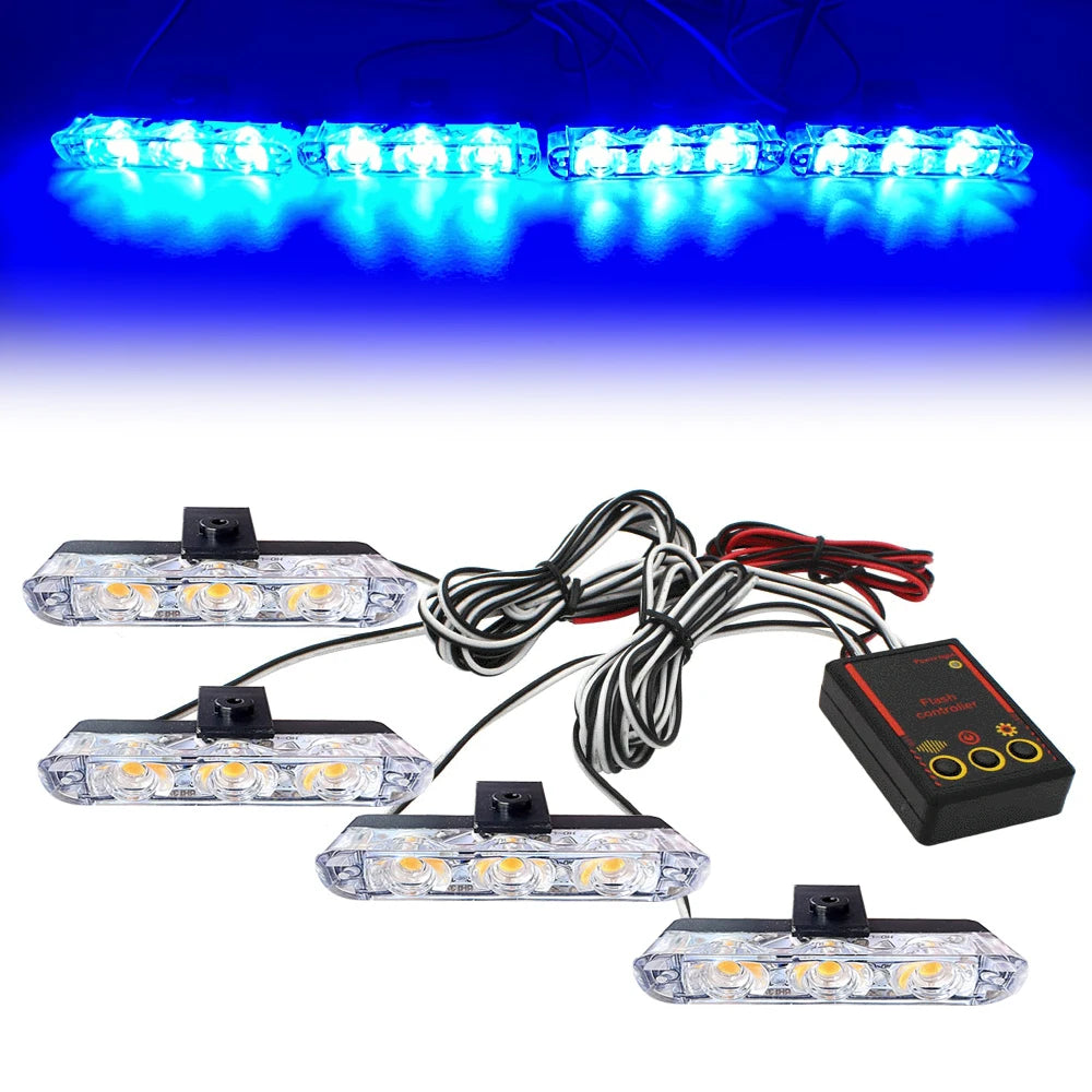 12V Car Grille Strobe Light Head 4x3 LED Mini Flash lamp Daytime running lights LED Emergency Signal Lights Beacon