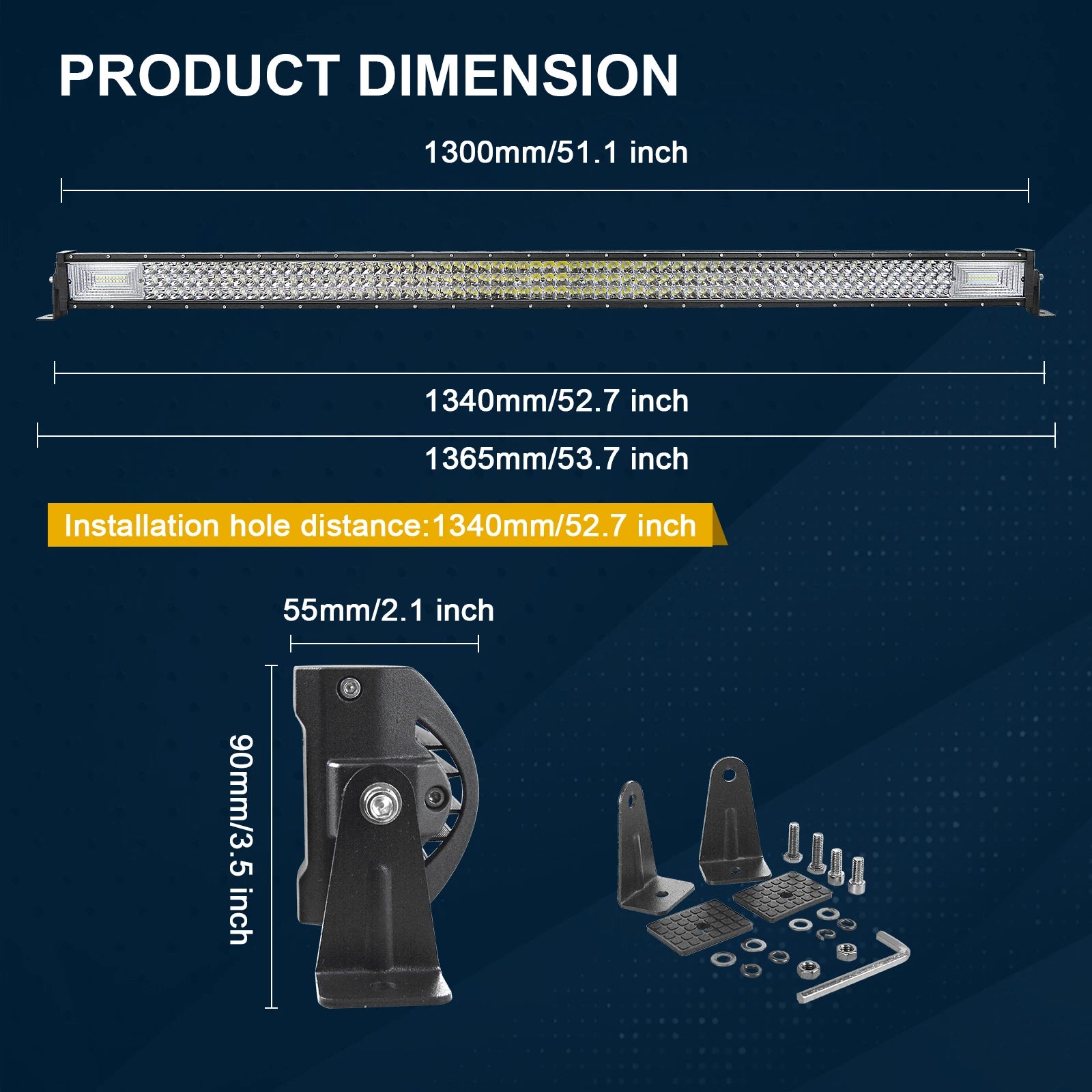 7D 22- 52in 270W-675W Off Road LED Light Bar with 2x36W Work Light Wire Kit 12V 24V Led Bar for Car Jeep Truck 4x4 ATV Boat