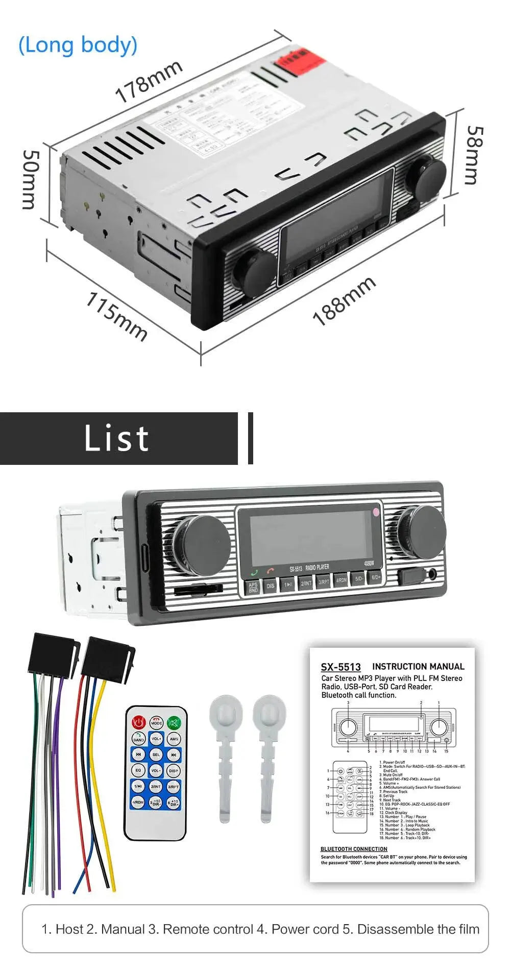 Bluetooth Car Radio Vintage Dual Knob MP3 Player FM Tuner Stereo USB AUX Classic Car Retro Audio Receiver Speaker Accessories