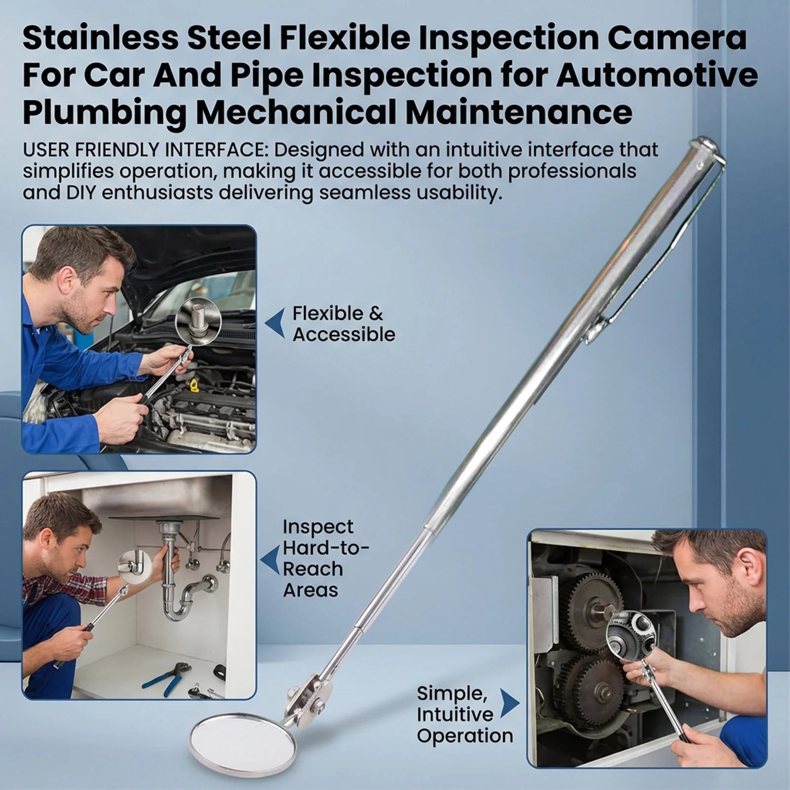 Telescoping Inspection Mirrors Mechanics Tool with Long Handle Adjustable Flexible Telescopic Mirror Mechanic Tools
