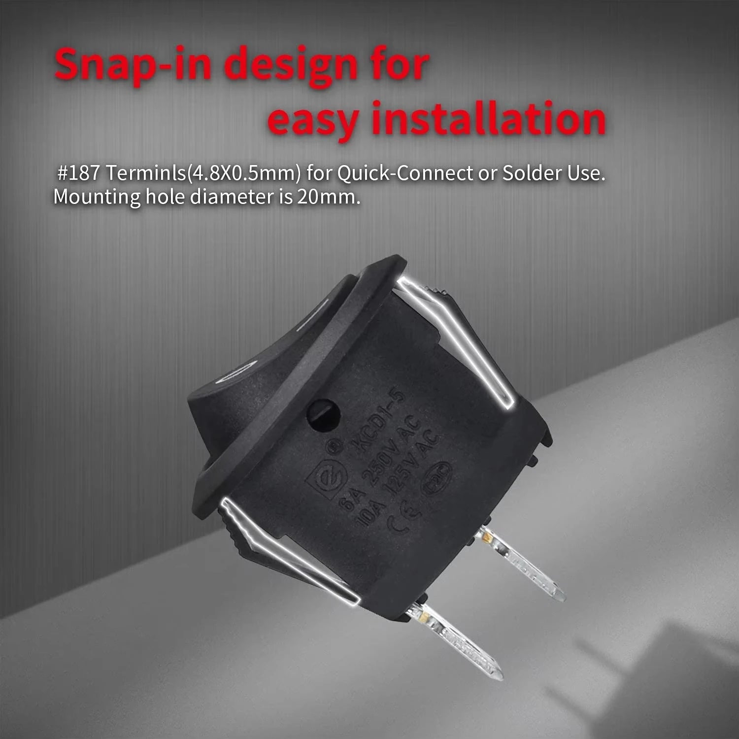 ON/Off Round Rocker Switch 12V 20mm SPST 2 Pin/Position Mini Toggle Switch Waterproof Snap-in Circle Switches for RV Car Truck
