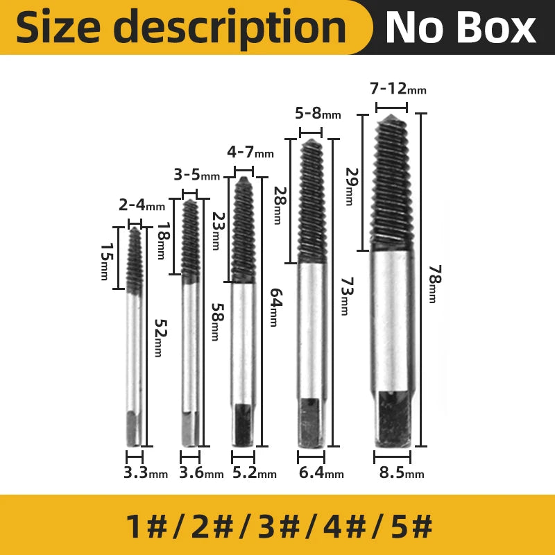 TOOLEYE 5/6Pcs Screw Extractor Drill Bit Set Damaged Screws Remover Extractor Woodworking Tools Broken Bolt Water Pipe Extractor