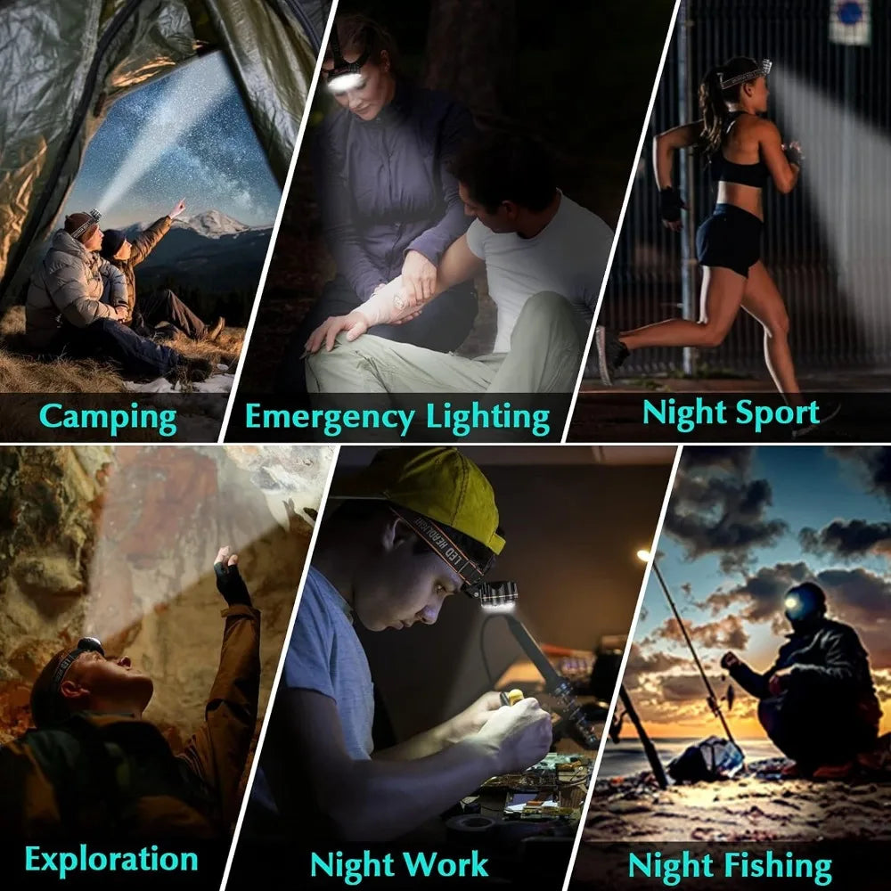 LED USB Rechargeable Headlamp High Lumen Bright Head Lamp With 5/8 LED Headlight IPX4 Waterproof Head Flashlight Camping Light