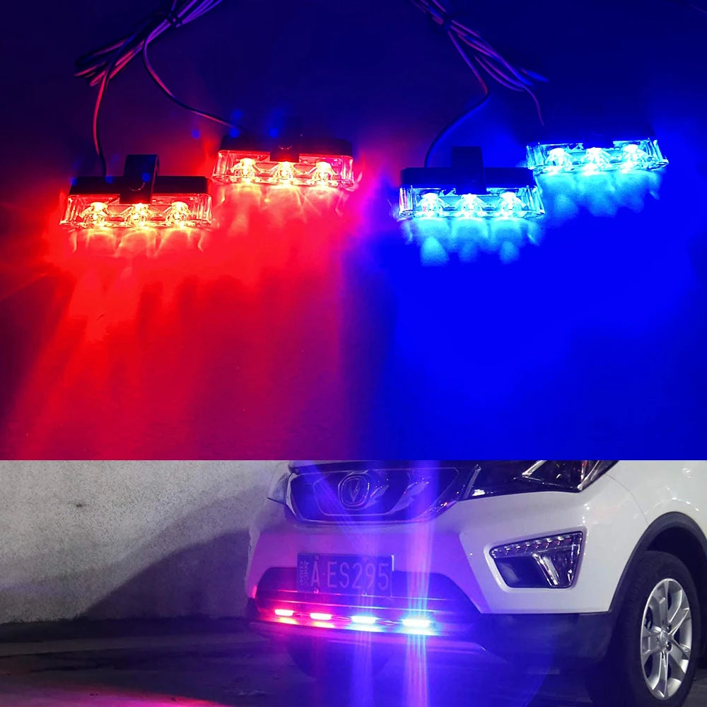 12V Car Grille Strobe Light Head 4x3 LED Mini Flash lamp Daytime running lights LED Emergency Signal Lights Beacon