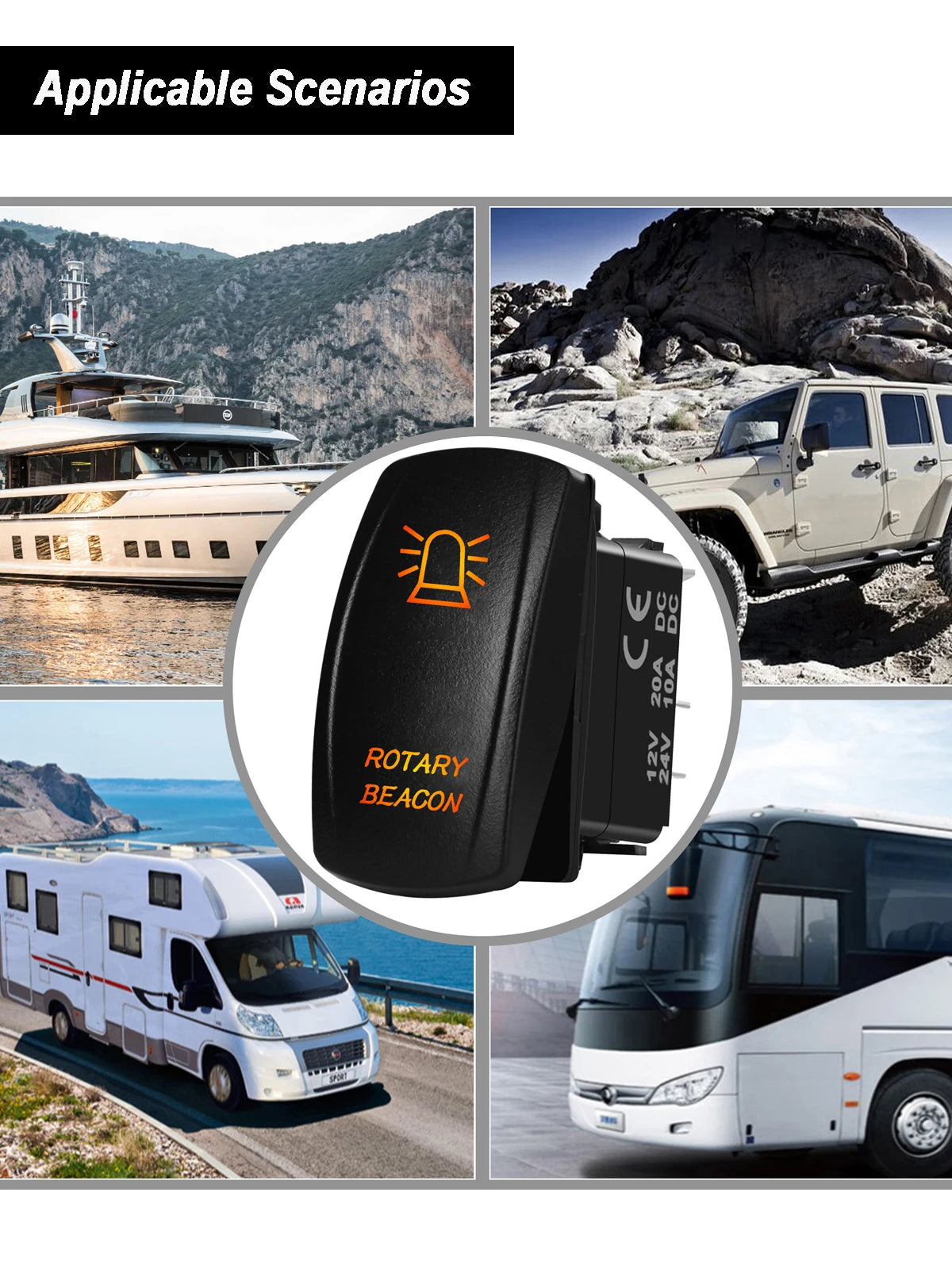 12V ROTARY BEACON Rocker Switch SPST 5PIN ON OFF Dual LED Light For Car Marine Boat Auto Truck Car Accessories Waterproof IP68