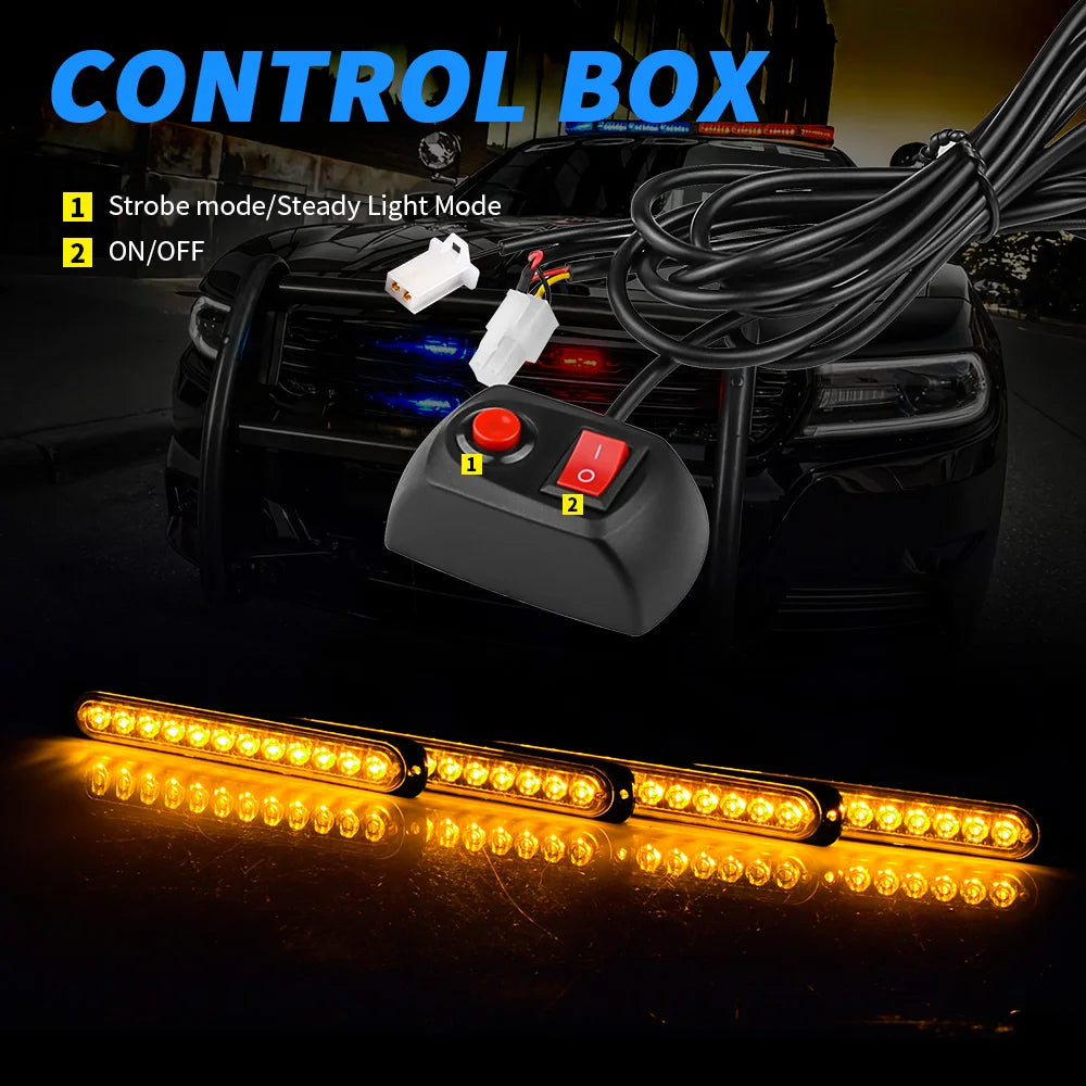 4pcs Strobe led kit 4 in 1 Wireless Control Car Led Strobe Warning Signal Light Grille Flashing Lightbar Beacon Traffic Lamp 12V