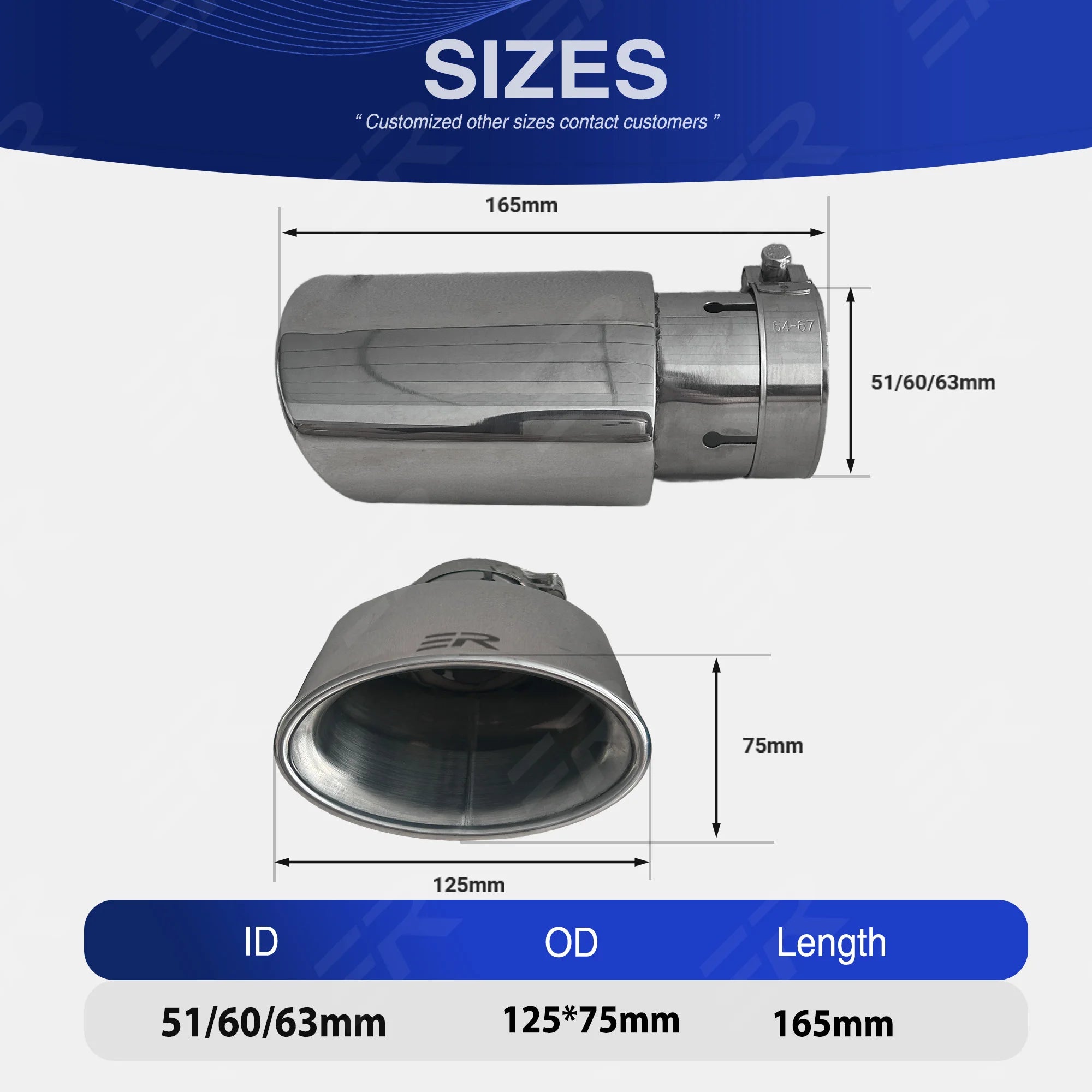 ER Exhaust Tip 304 Stainless Steel Oval Outlet Car Exhaust End Tip Auto Muffler Tail Pipe Accessories For Universal Car
