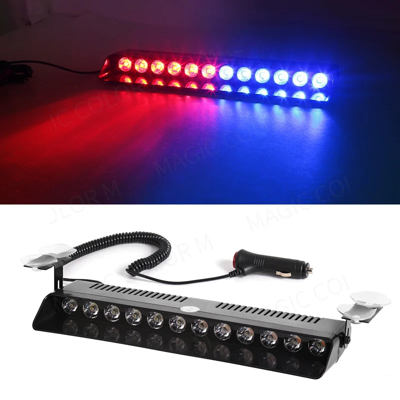 12 LED Car Strobe Light Flash Warning Signal Beacon Traffic Fireman Bright Windshield  Trailer Vehicle Indicators Waterproof 12V