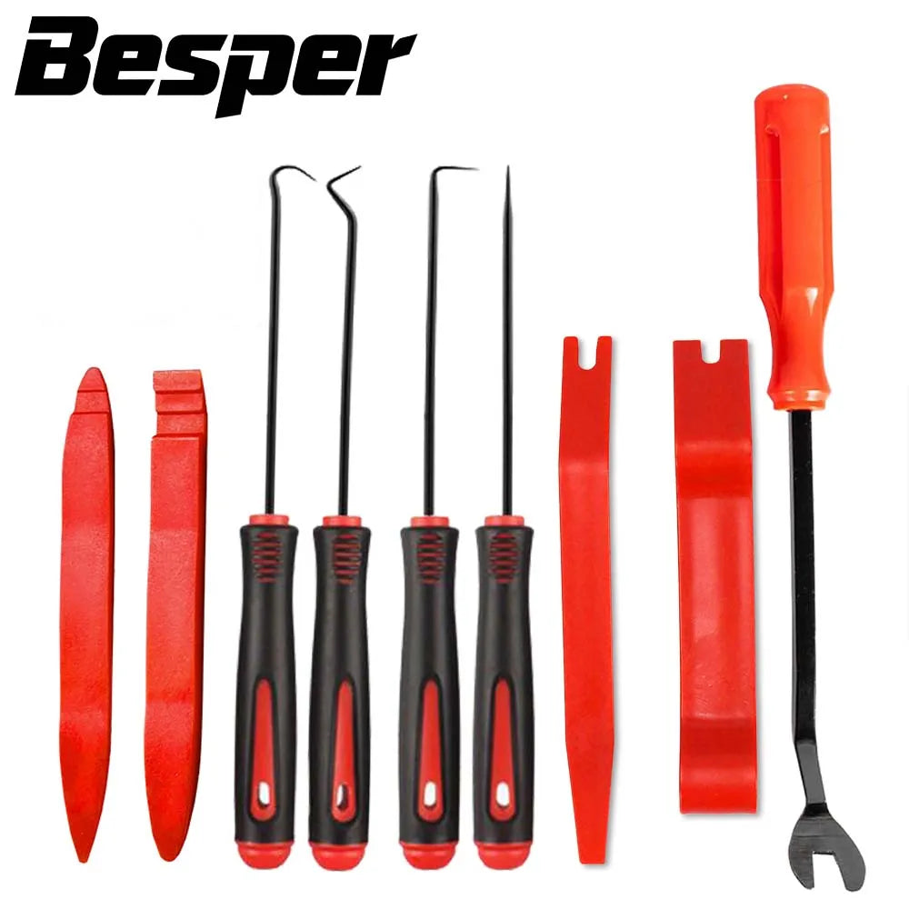 Mechanic Hook and Pick Tool Set & Car Trim Removal Kitwith Fastener Clip Pliers, Non-Scratch Plastic Pry Tools for Car Repair