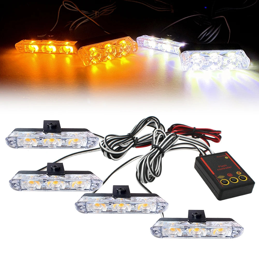 12V Car Grille Strobe Light Head 4x3 LED Mini Flash lamp Daytime running lights LED Emergency Signal Lights Beacon