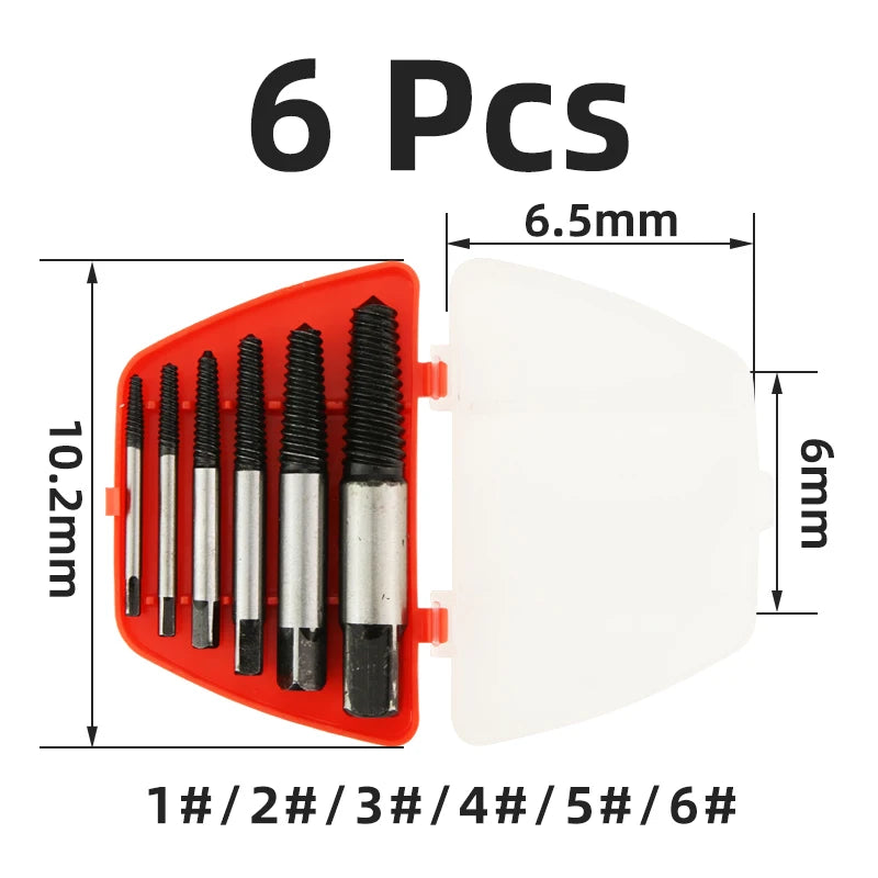 TOOLEYE 5/6Pcs Screw Extractor Drill Bit Set Damaged Screws Remover Extractor Woodworking Tools Broken Bolt Water Pipe Extractor