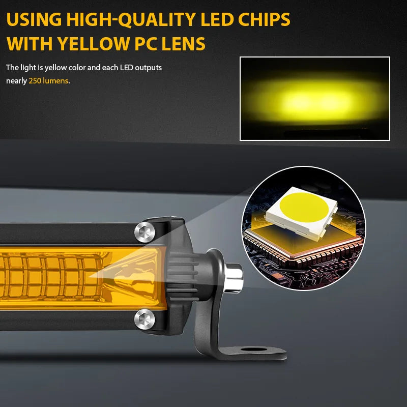 Slim 10'' 20'' LED Light Bar Off Road 4x4 LED Bar 12V 24V Yellow Spot Flood Combo Driving Work Lamp For Jeep Lada Niva ATV SUV