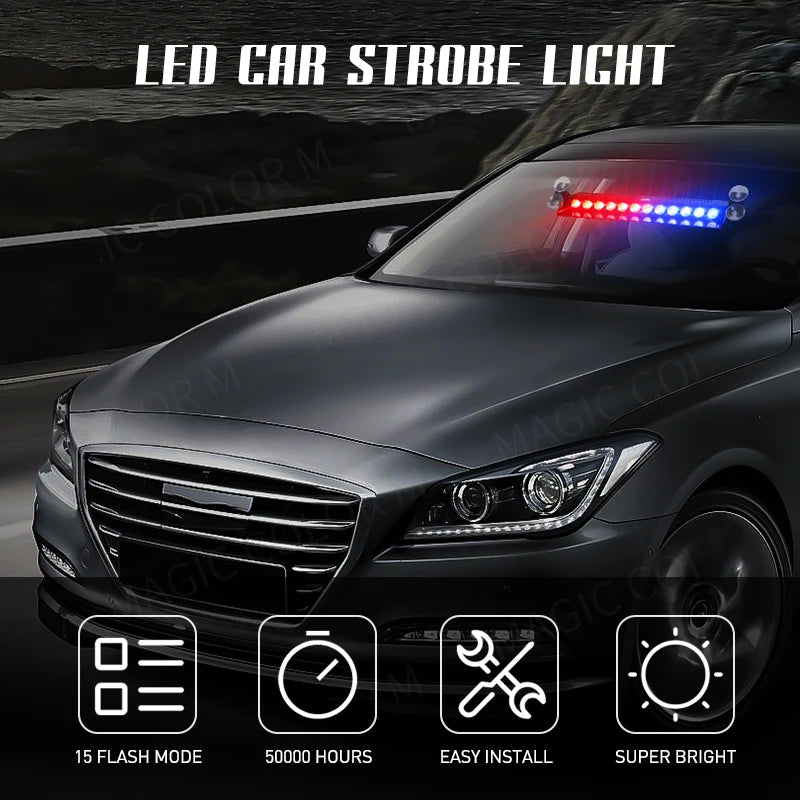 12 LED Car Strobe Light Flash Warning Signal Beacon Traffic Fireman Bright Windshield  Trailer Vehicle Indicators Waterproof 12V