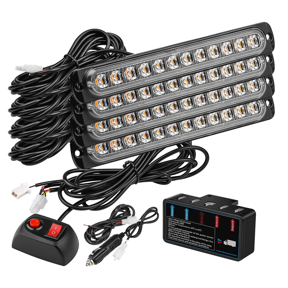 4pcs Strobe led kit 4 in 1 Wireless Control Car Led Strobe Warning Signal Light Grille Flashing Lightbar Beacon Traffic Lamp 12V