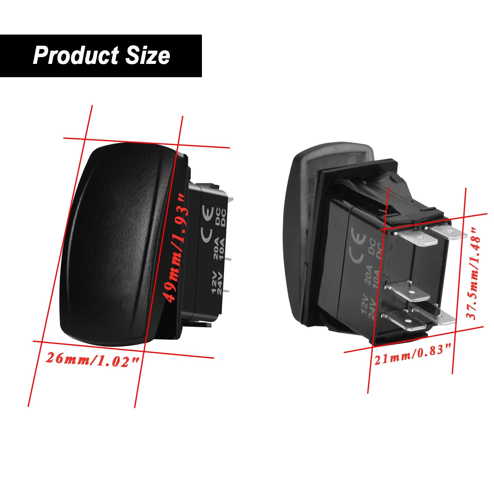 12V ROTARY BEACON Rocker Switch SPST 5PIN ON OFF Dual LED Light For Car Marine Boat Auto Truck Car Accessories Waterproof IP68