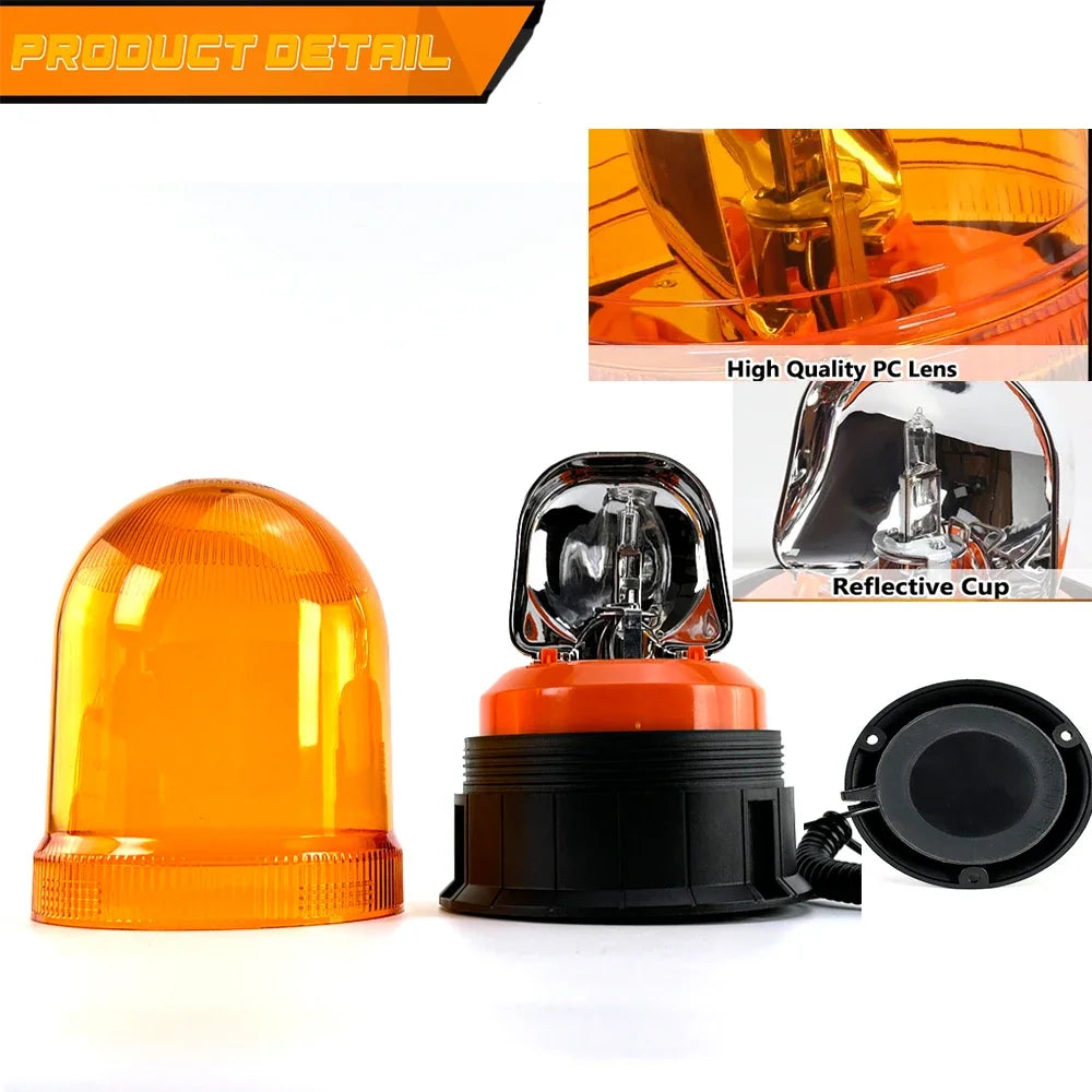 12V 24V Amber Magnetic Strobe Halogen Light Flashing Beacon Rotating Warning Emergency Alarm Lamp Car Truck Tractor Agriculture