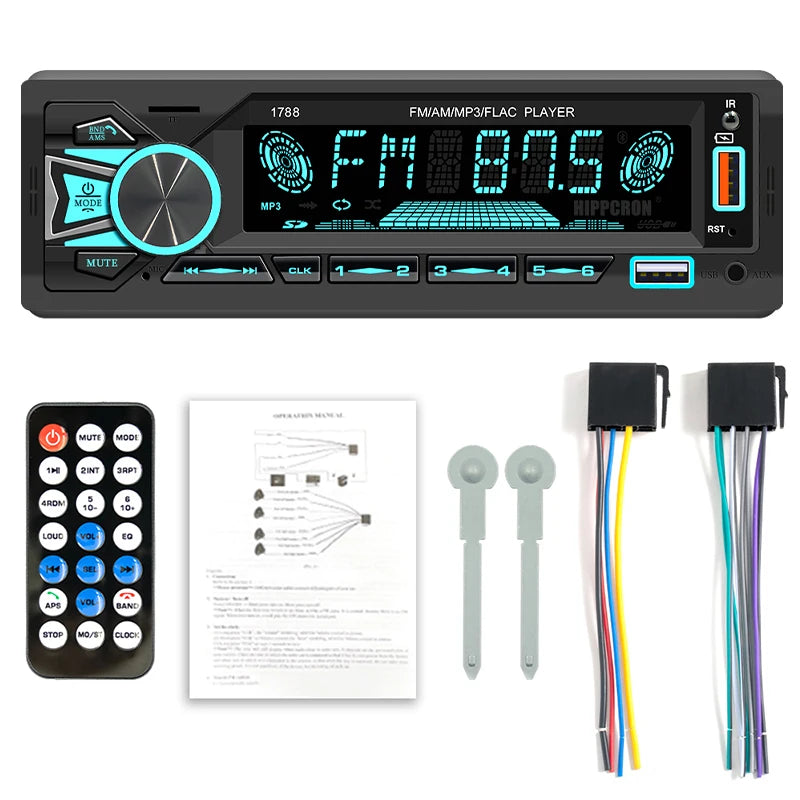 Hippcron Car Radio 1din Srereo MP3 Player Bluetooth FM Receiver With Remote Control AUX/USB/TF Support Phone Charging
