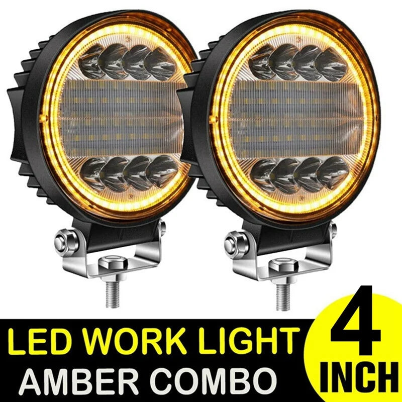 2X 4 Inch LED Work Light Combo Spot Flood Off Road Driving Amber Fog Lamp