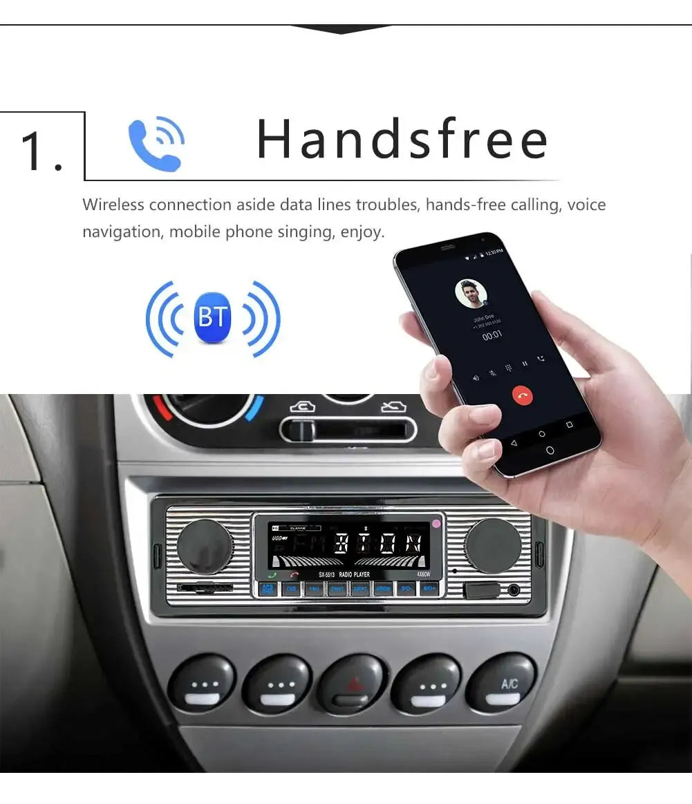 Bluetooth Car Radio Vintage Dual Knob MP3 Player FM Tuner Stereo USB AUX Classic Car Retro Audio Receiver Speaker Accessories