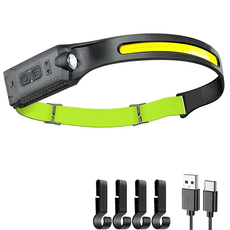 LED HeadlampRechargeable 3-modes Lighting Headlight Flashlight Built in Battery Running Light for Outdoor Camping Emergency Lamp