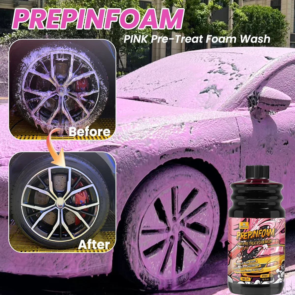 Pink Magic Foam Car Wash Shampoo Car High Concentration Sediment Pre-washed Off Wash Car Wash Soap Super Foam Cleaner X1 ﻿