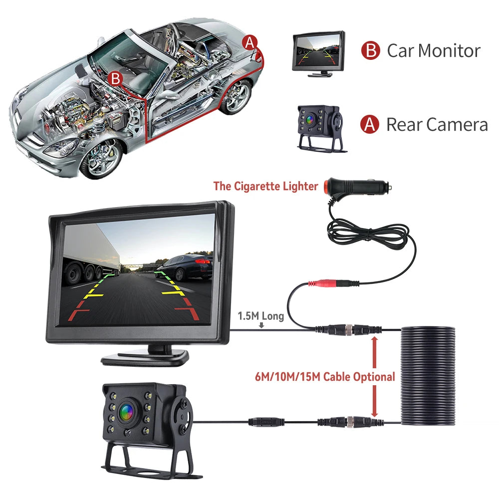 Universal Backup Car Rear view Camera with 4.3or 5 / 7 inch Monitor for Truck HD Screen LED Night Vision Waterproof Paking Bus
