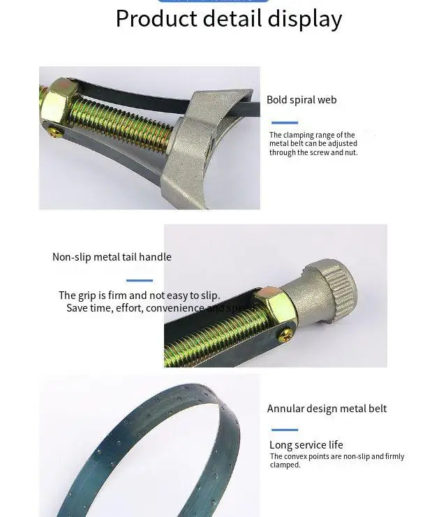 Oil Filter Wrench Heavy Duty Adjustable Steel Strap 60mm-120mm Diameter Universal Car Auto Motorcycle Oil Filter Removal Tool