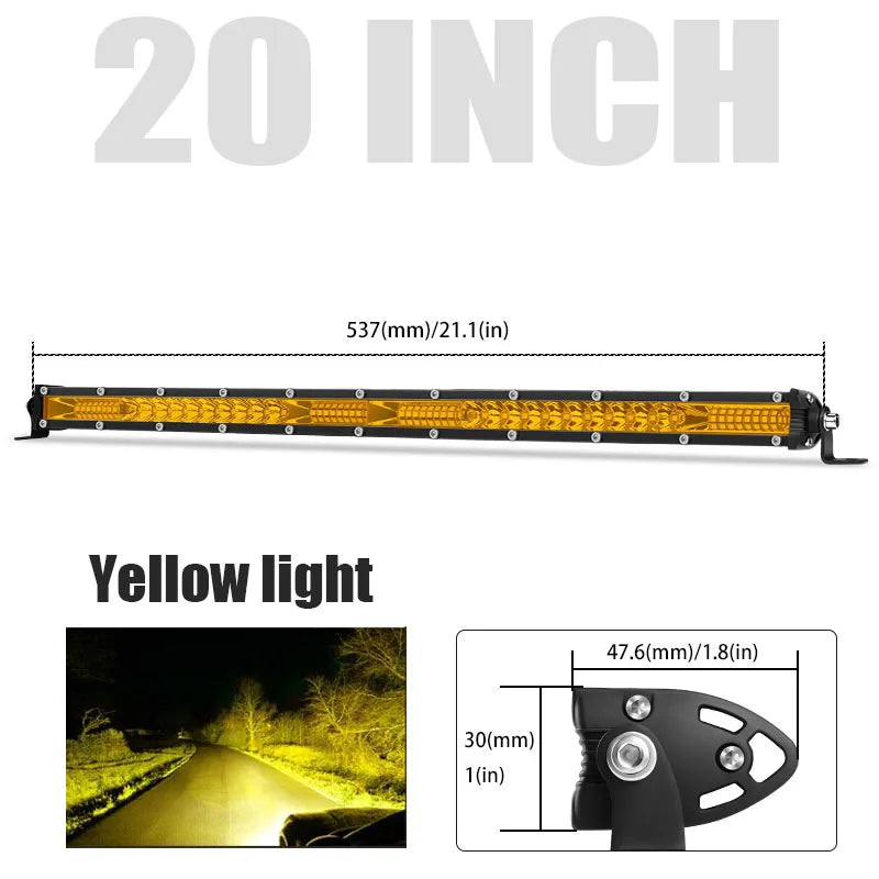 Slim 10'' 20'' LED Light Bar Off Road 4x4 LED Bar 12V 24V Yellow Spot Flood Combo Driving Work Lamp For Jeep Lada Niva ATV SUV