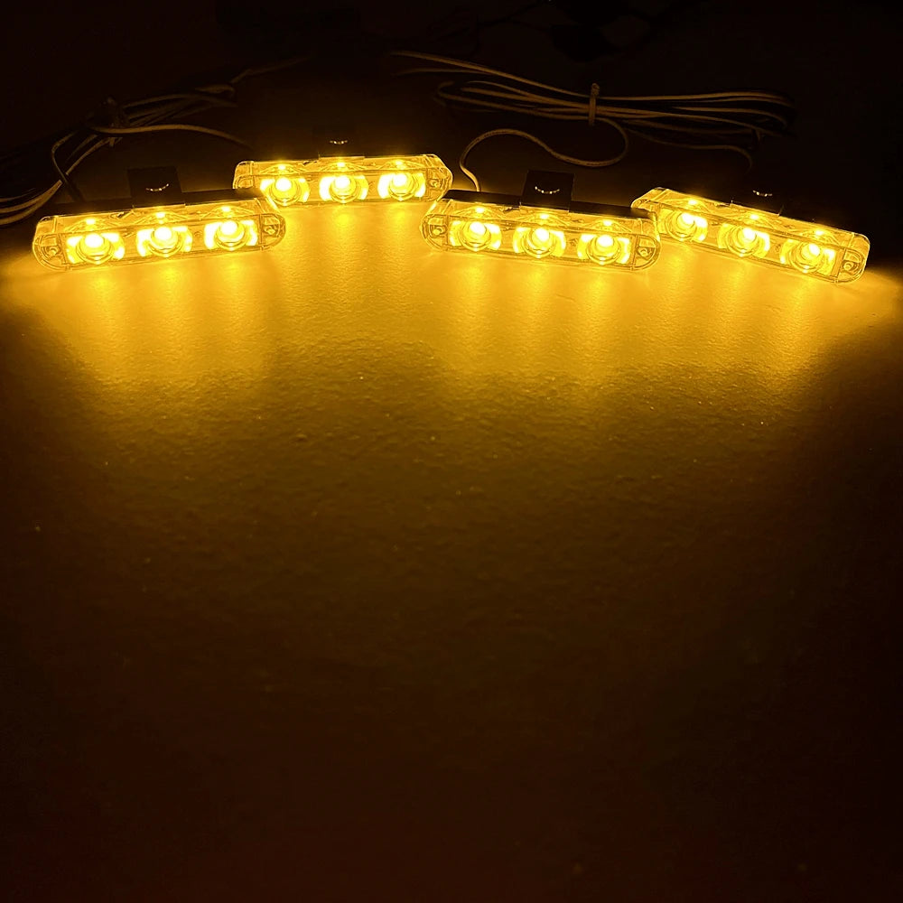 12V Car Grille Strobe Light Head 4x3 LED Mini Flash lamp Daytime running lights LED Emergency Signal Lights Beacon