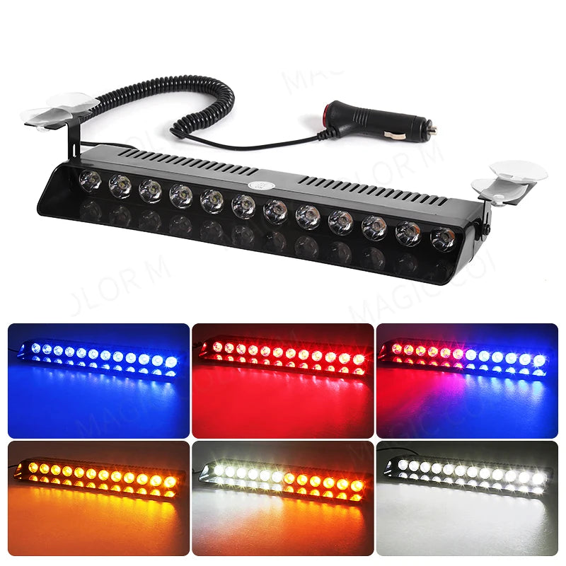 12 LED Car Strobe Light Flash Warning Signal Beacon Traffic Fireman Bright Windshield  Trailer Vehicle Indicators Waterproof 12V