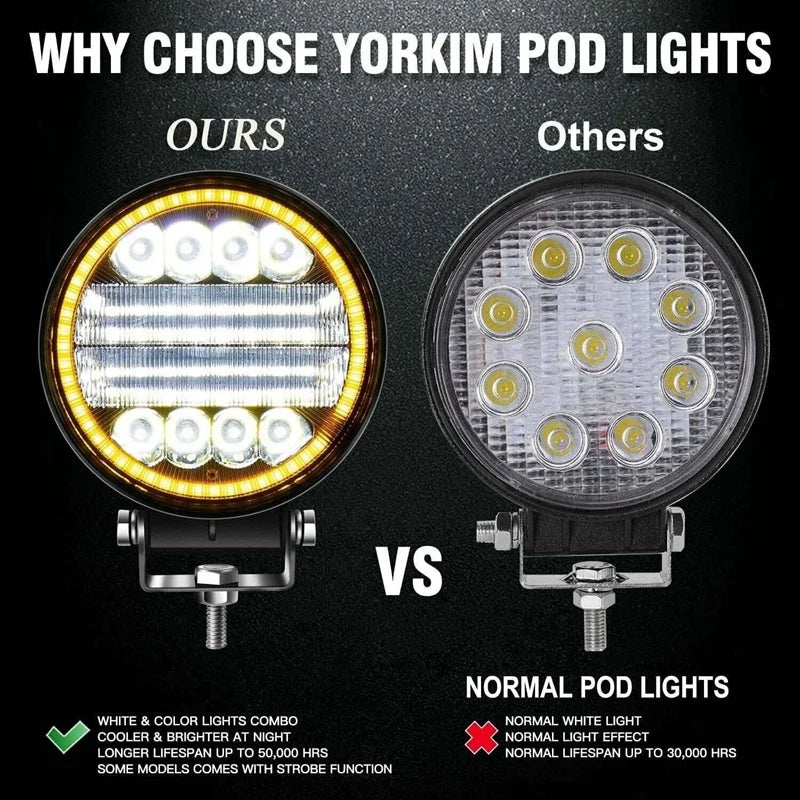 2X 4 Inch LED Work Light Combo Spot Flood Off Road Driving Amber Fog Lamp