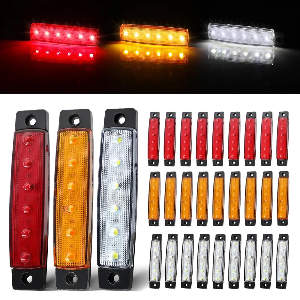 10 PCS 12V/24V Car Side Warning Marker Clearance Lights Indicators For Trailer Lorry Van Trucks Pickup Waterproof White Yellow