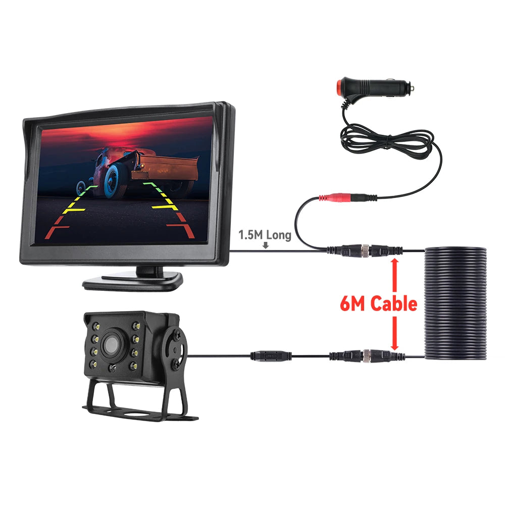 Universal Backup Car Rear view Camera with 4.3or 5 / 7 inch Monitor for Truck HD Screen LED Night Vision Waterproof Paking Bus