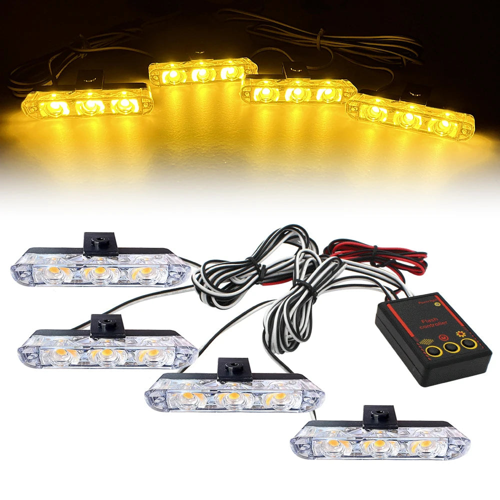 12V Car Grille Strobe Light Head 4x3 LED Mini Flash lamp Daytime running lights LED Emergency Signal Lights Beacon