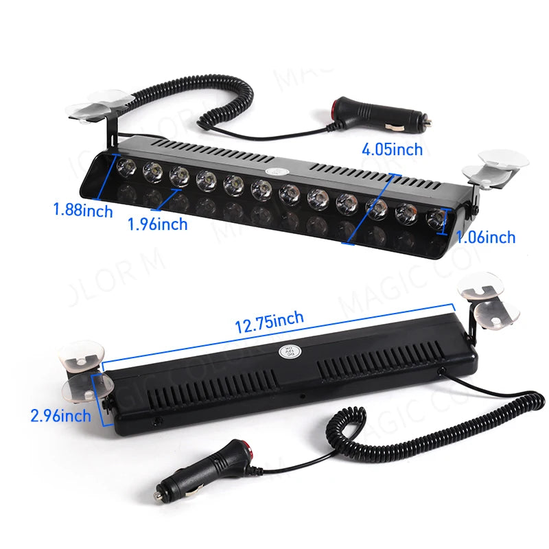 12 LED Car Strobe Light Flash Warning Signal Beacon Traffic Fireman Bright Windshield  Trailer Vehicle Indicators Waterproof 12V