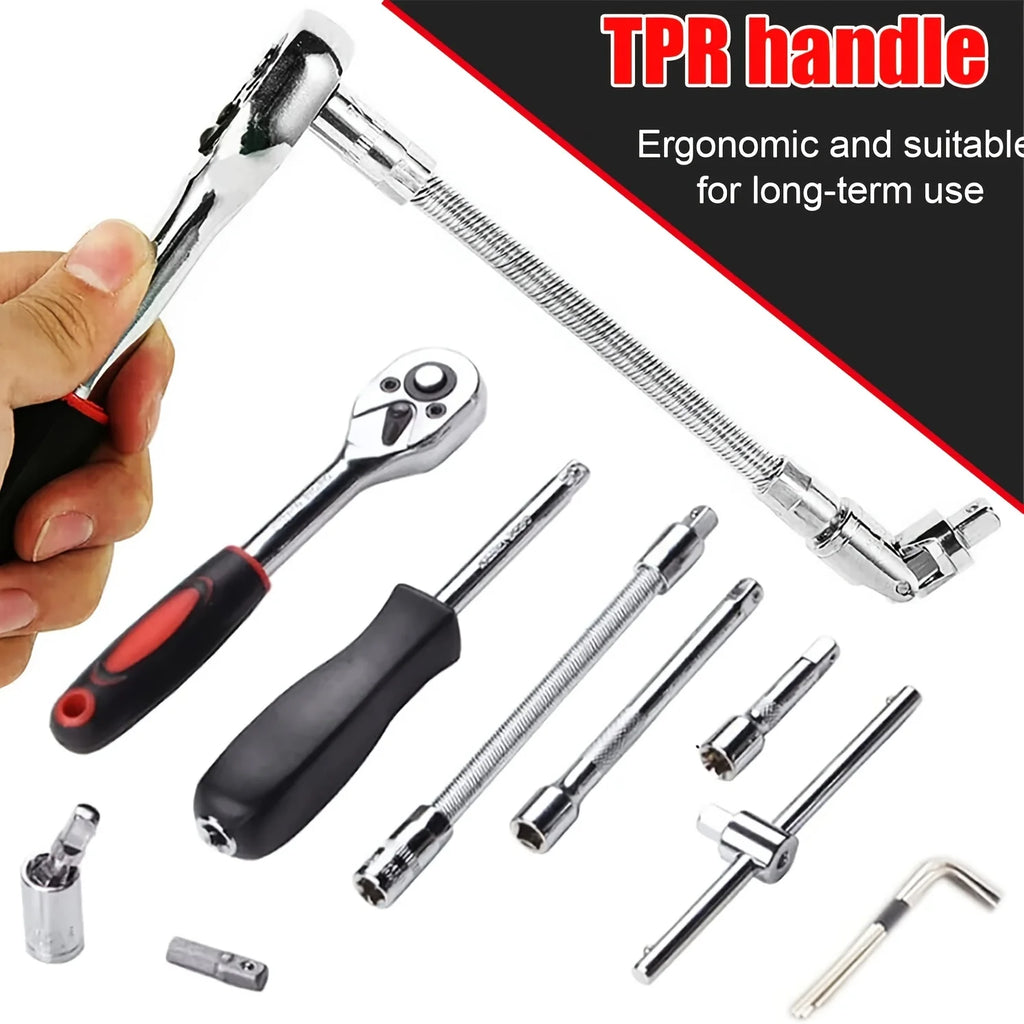 46Pcs Family Tools 1/4 Set Mechanic Tool Kits for Auto Repair Hous with Sockets Metric Hex Bit Socket Set inch Ratchet Wrench