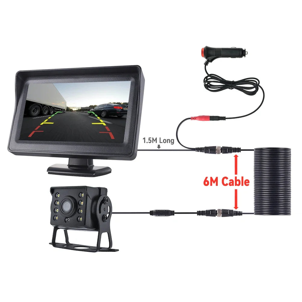 Universal Backup Car Rear view Camera with 4.3or 5 / 7 inch Monitor for Truck HD Screen LED Night Vision Waterproof Paking Bus
