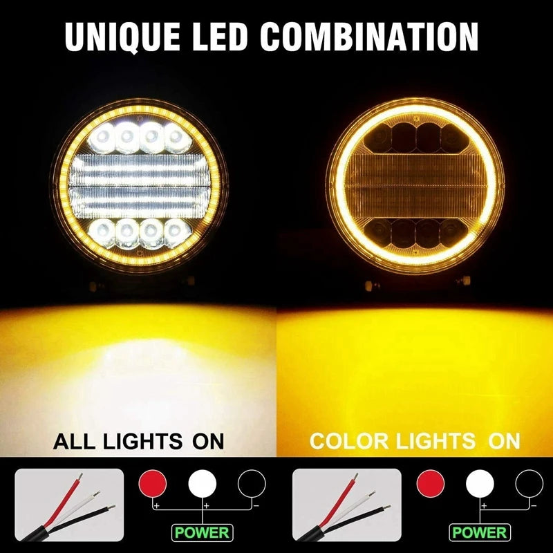 2X 4 Inch LED Work Light Combo Spot Flood Off Road Driving Amber Fog Lamp