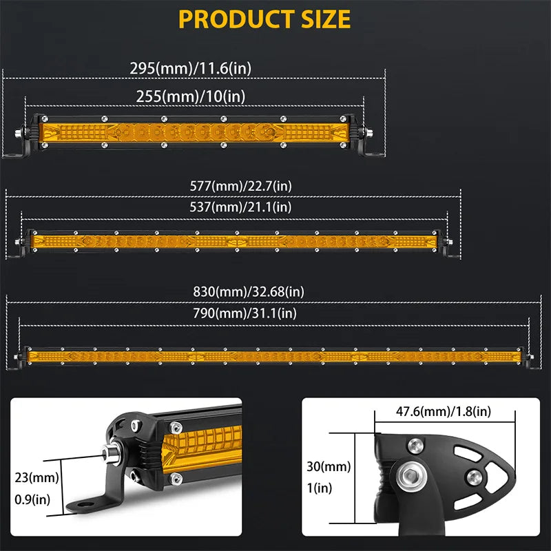 Slim 10'' 20'' LED Light Bar Off Road 4x4 LED Bar 12V 24V Yellow Spot Flood Combo Driving Work Lamp For Jeep Lada Niva ATV SUV