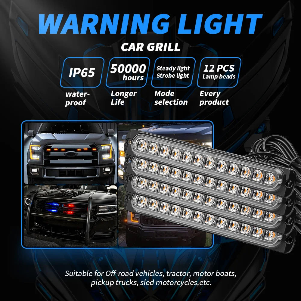 4pcs Strobe led kit 4 in 1 Wireless Control Car Led Strobe Warning Signal Light Grille Flashing Lightbar Beacon Traffic Lamp 12V